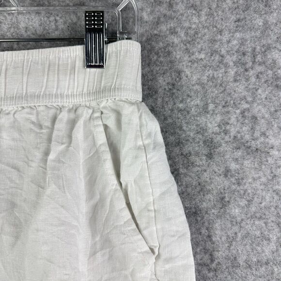 Tahari Pull On Linen Pants Womens M White Wide Leg Elastic Waist Pockets Beach - Picture 3 of 13